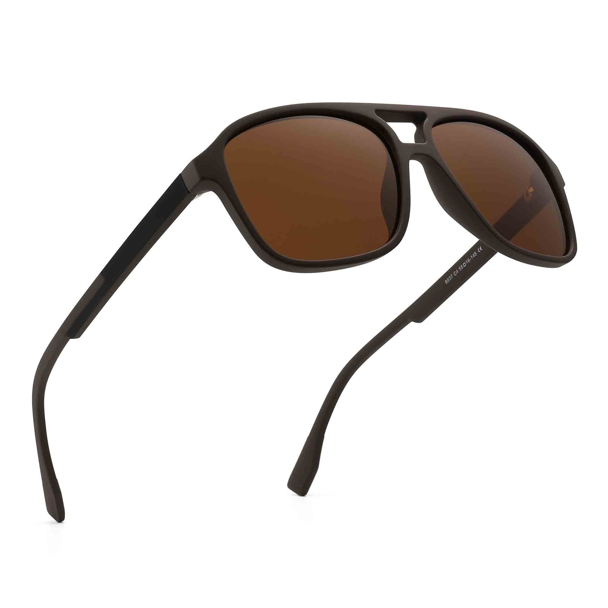 JIM HALO Polarized Aviator Sunglasses Men Women Vintage Square Driving Glasses (Matte Coffee Frame/Polarized Brown Lens)