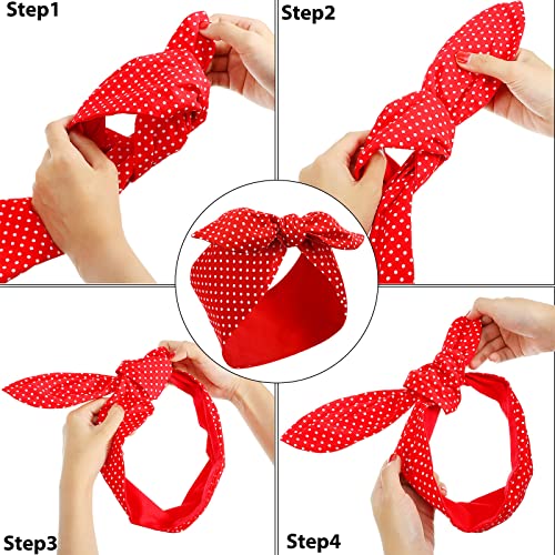 2 Pieces Polka Dot Headband Bandana Headband 50s Costume Hair Accessories Bows Wide Headwrap for Women and Girls (Red,Small Dots)