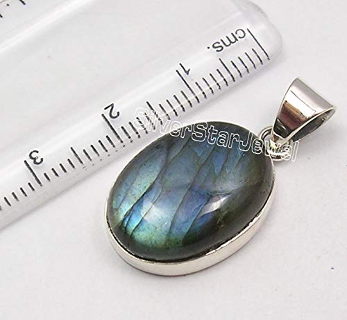 SilverStarJewel Oval Labradorite Pendant 1.1" Ladies Jewelery 925 Pure Silver