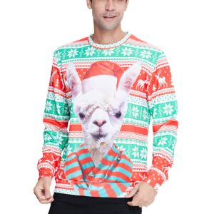 RAISEVERN Ugly Christmas Sweater for Men Women Funny Xmas Alpaca Scarf Sweatshirt Holiday Festive Long Sleeve Winter Llama Pullover Snowflake Top