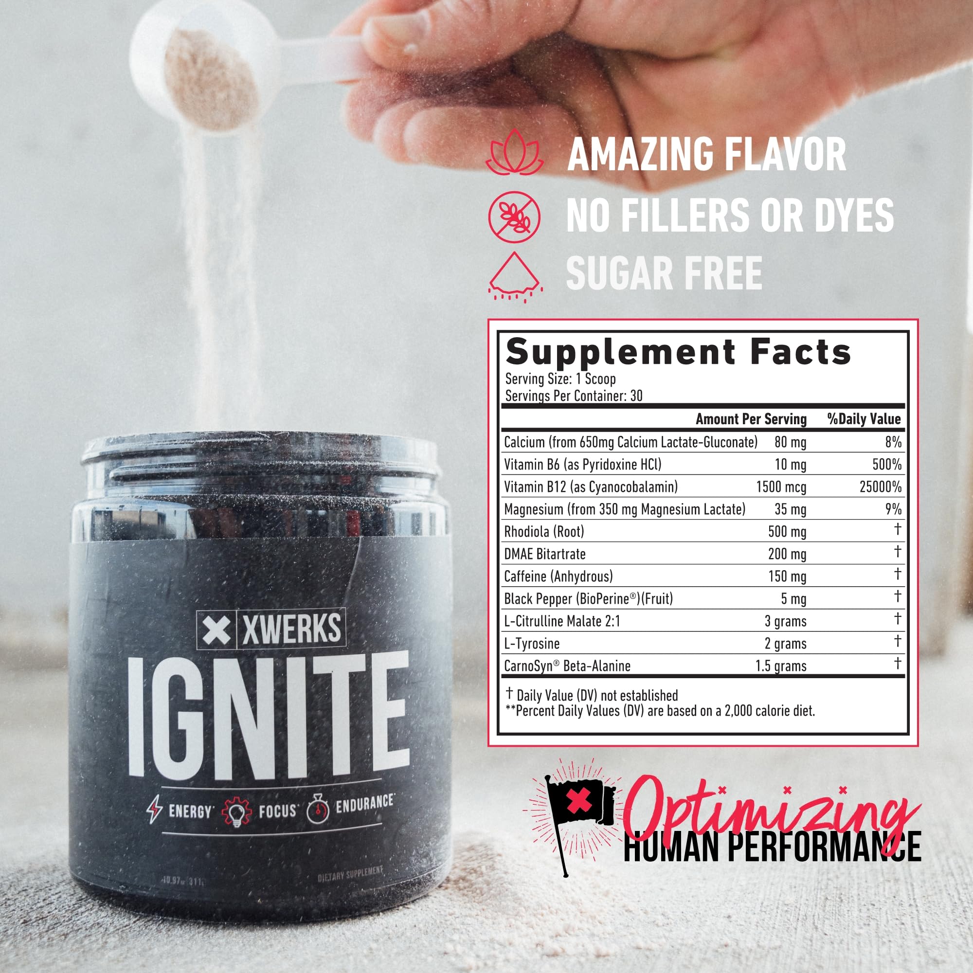 Xwerks Ignite Watermelon Pre Workout Powder - Best Natural Keto Pre-Workout for Women and Men with Explosive Energy - Gluten Free Preworkout Blend for Endurance Stamina - 150 mg Caffeine 30 Servings