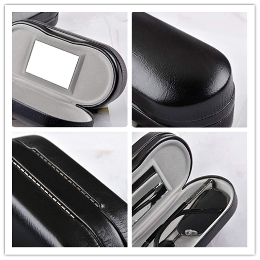 Dual Glasses Case for Two Frames - Classic Clamshell 2 Eyeglasses Case - Built-in Mirror (Black)