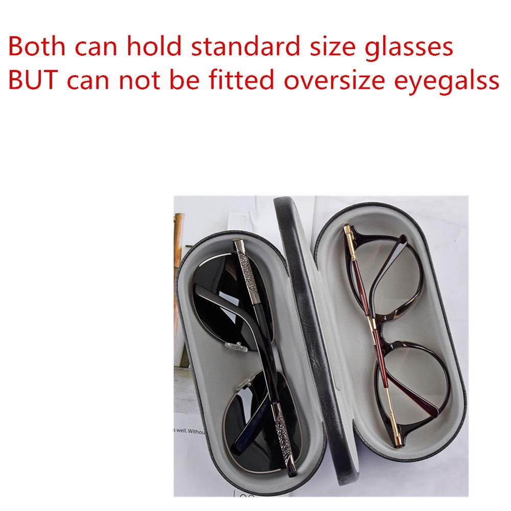 Dual Glasses Case for Two Frames - Classic Clamshell 2 Eyeglasses Case - Built-in Mirror (Black)