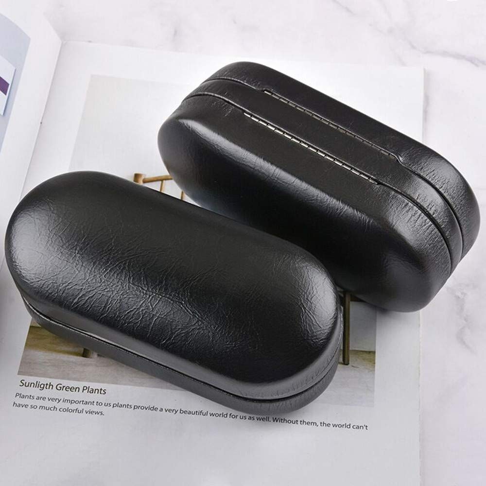 Dual Glasses Case for Two Frames - Classic Clamshell 2 Eyeglasses Case - Built-in Mirror (Black)