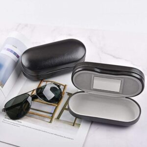 Dual Glasses Case for Two Frames - Classic Clamshell 2 Eyeglasses Case - Built-in Mirror (Black)