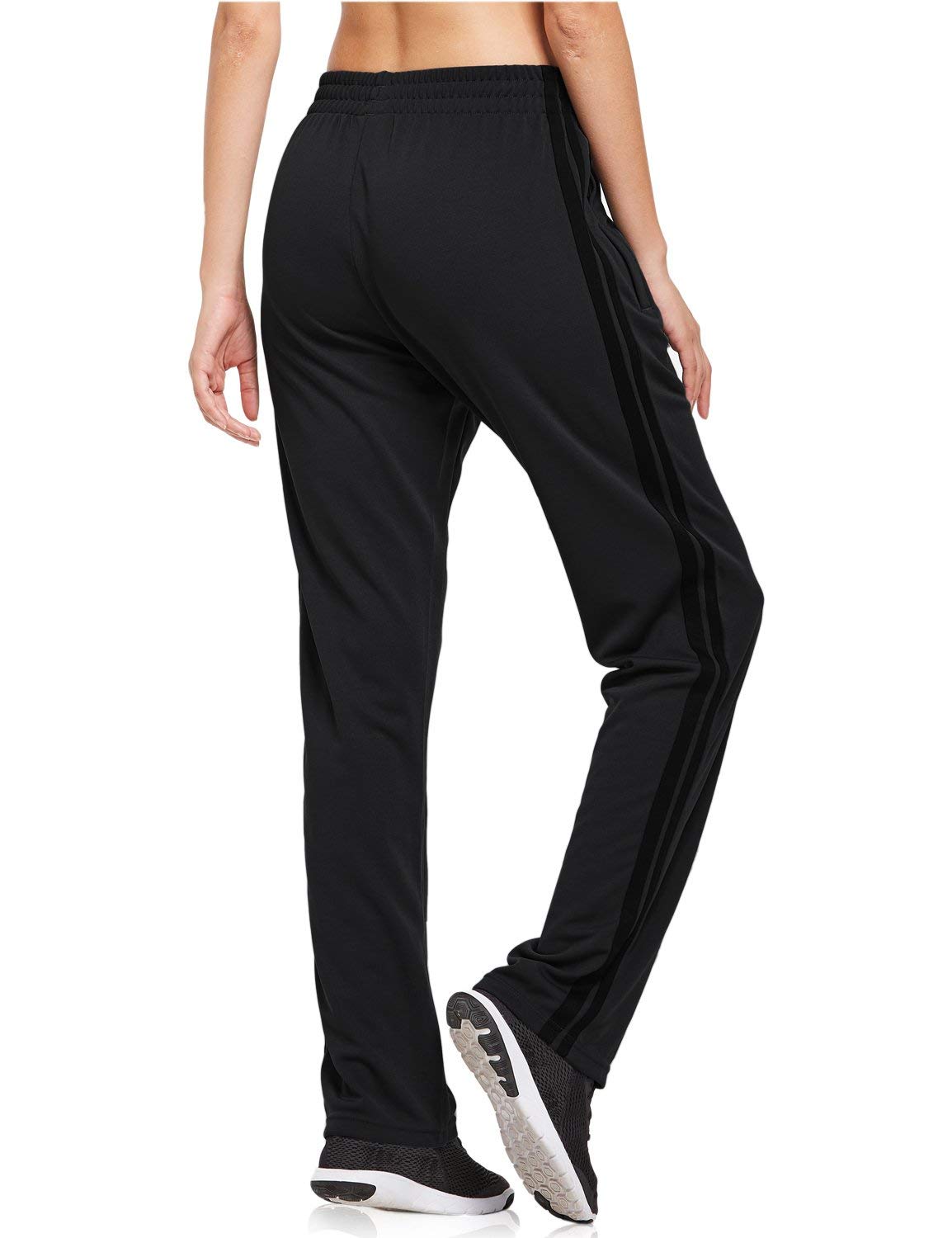 BALEAF Women's Track Pants Athletic Jogging Sweatpants Zipper Pockets Warm-Up Sports Running Pants Black/Black Size L