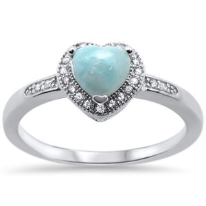 Oxford Diamond Co Natural Larimar Heart Shape .925 Sterling Silver Ring Sizes 10