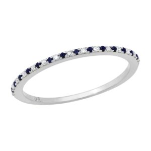 dazzlingrock collection round blue sapphire and white diamond half eternity bridal wedding band ring for women in 14k white gold, size 7