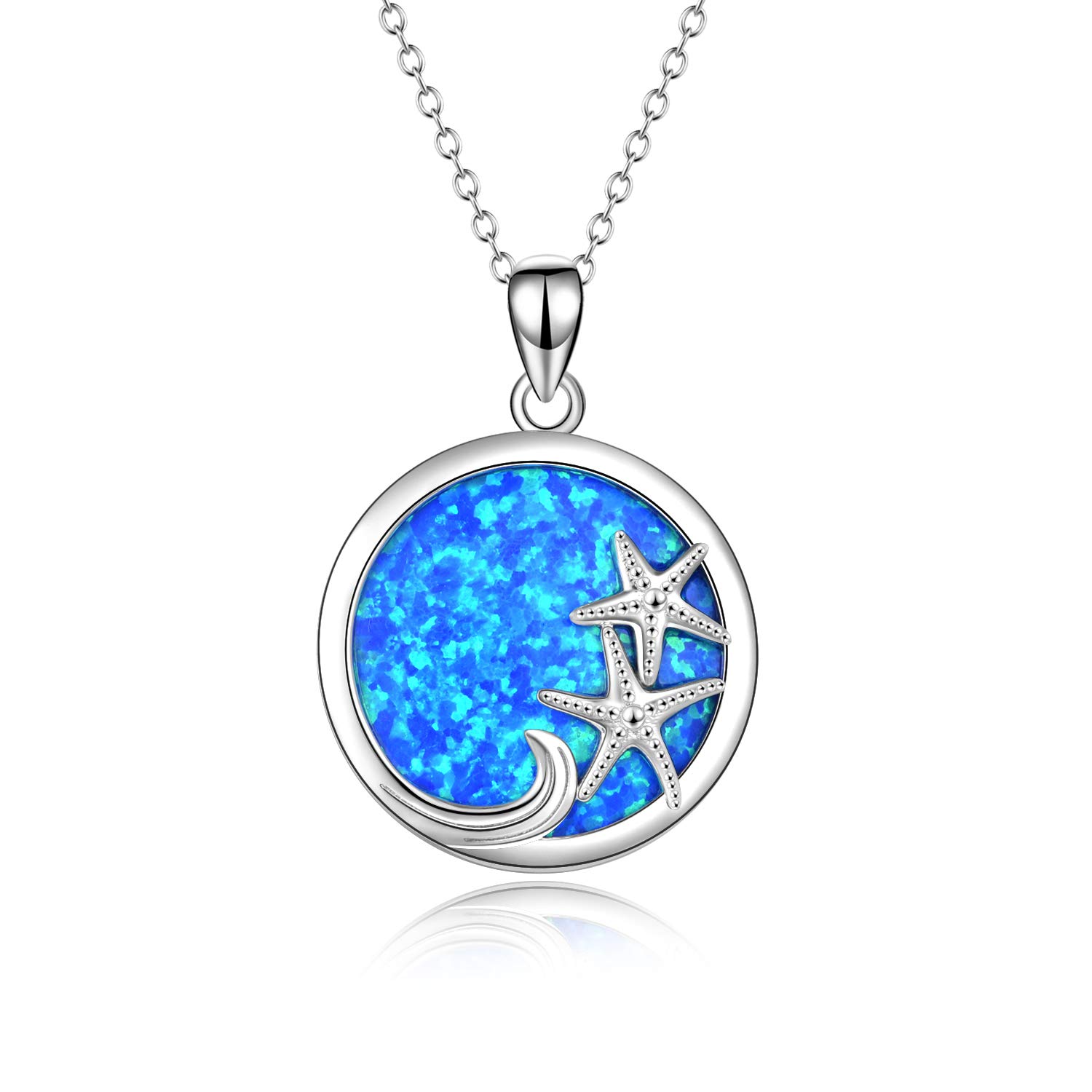 YFN Starfish Necklace Sterling Silver Ocean Jewelry Starfish Wave Necklace Blue Opal Pendant for Women Jewelry Gifts