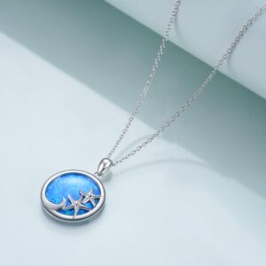 YFN Starfish Necklace Sterling Silver Ocean Jewelry Starfish Wave Necklace Blue Opal Pendant for Women Jewelry Gifts