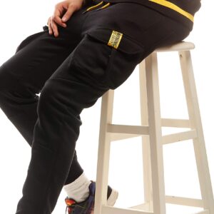 SCREENSHOT SPORTS-P11960 Mens Premium Hip Hop Cargo Pockets Fleece Pants - Slim Athletic Jogger Fitness Workout Utility Sweatpants-Black-Medium