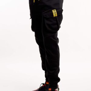 SCREENSHOT SPORTS-P11960 Mens Premium Hip Hop Cargo Pockets Fleece Pants - Slim Athletic Jogger Fitness Workout Utility Sweatpants-Black-Medium