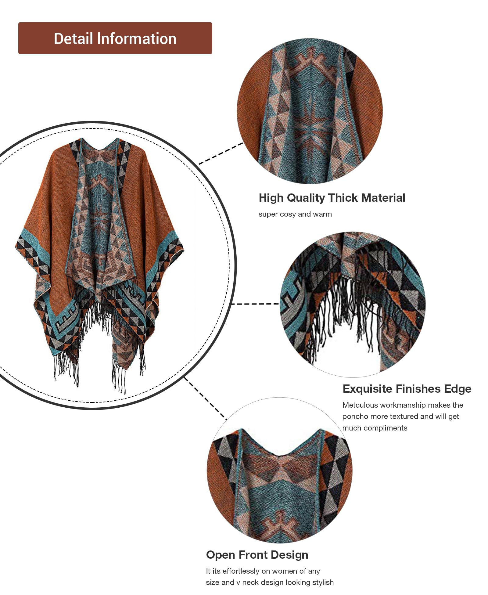 MissShorthair Women's Printed Shawl Wrap Fashionable Open Front Poncho Cape, Gift for Women