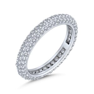 pave cz cubic zirconia stackable eternity anniversary wedding dome band ring for women sterling silver