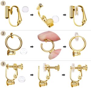 18 Pack Ear Cuff Converters, Maveek Fashion Earring Clip Backs with Post 3 Styles, Clip-on Earring Adapter Components for Non-Pierced Ears, 3 Color Gold & Silver & Rose, DIY Turn Studs into Clip on