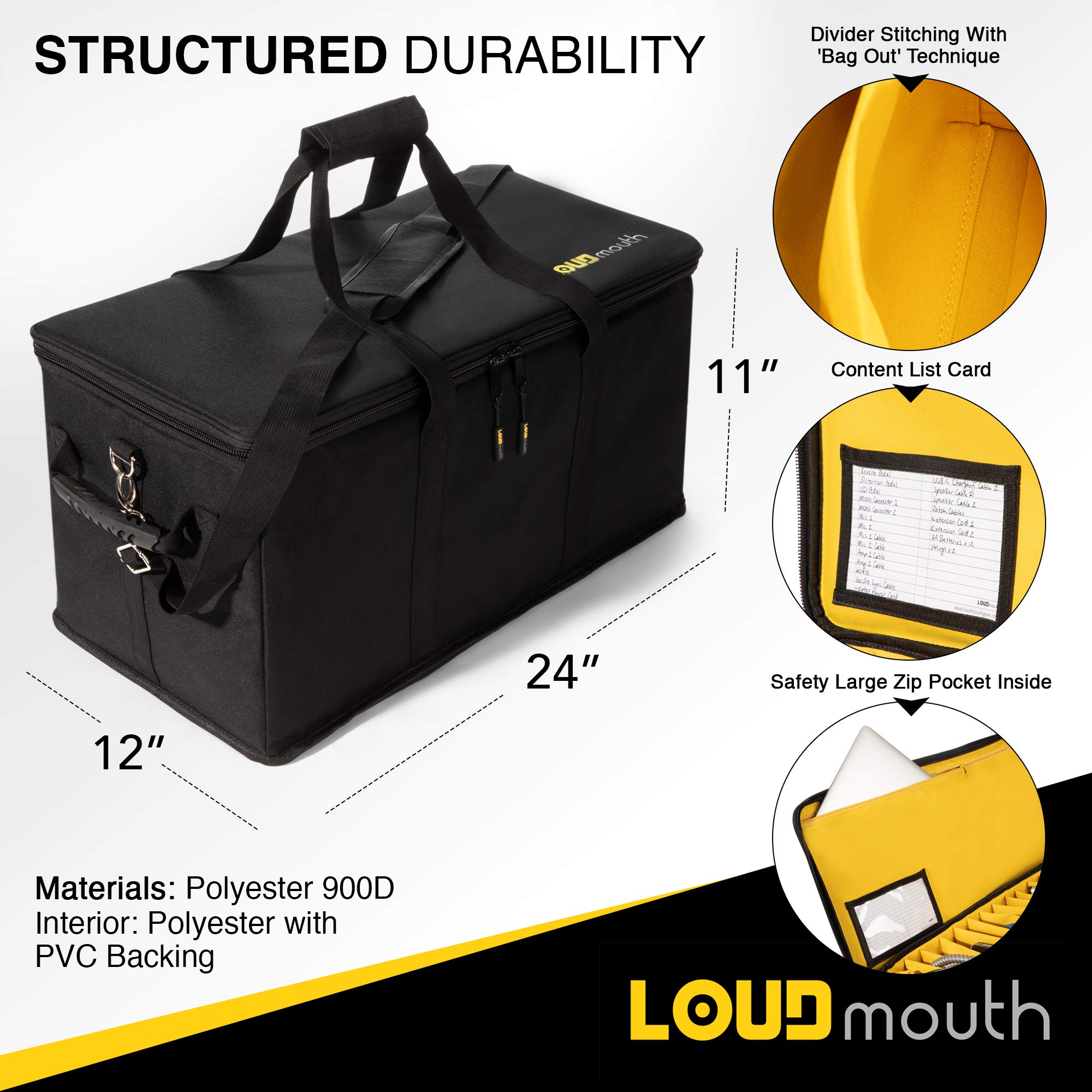 Loudmouth Large Cable File Bag | Music Cord Organizer Case for Musician and DJ | Professional Durable Gig Bag for Sound Lighting Camera Gear Equipment and Accessories