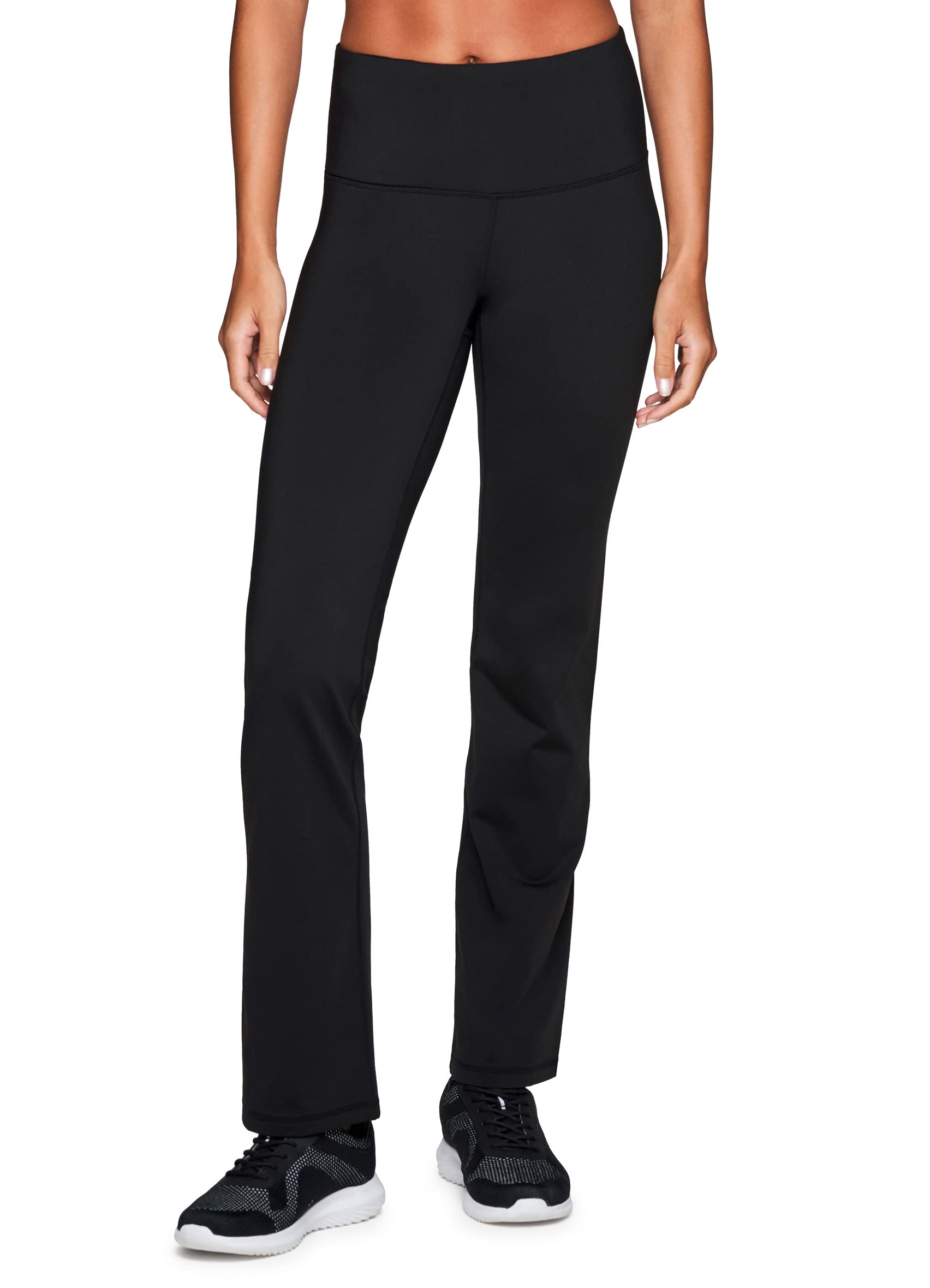 RBX Active Women's Fleece Lined Flared Athletic Boot Cut Yoga Pants with Pocket Black L