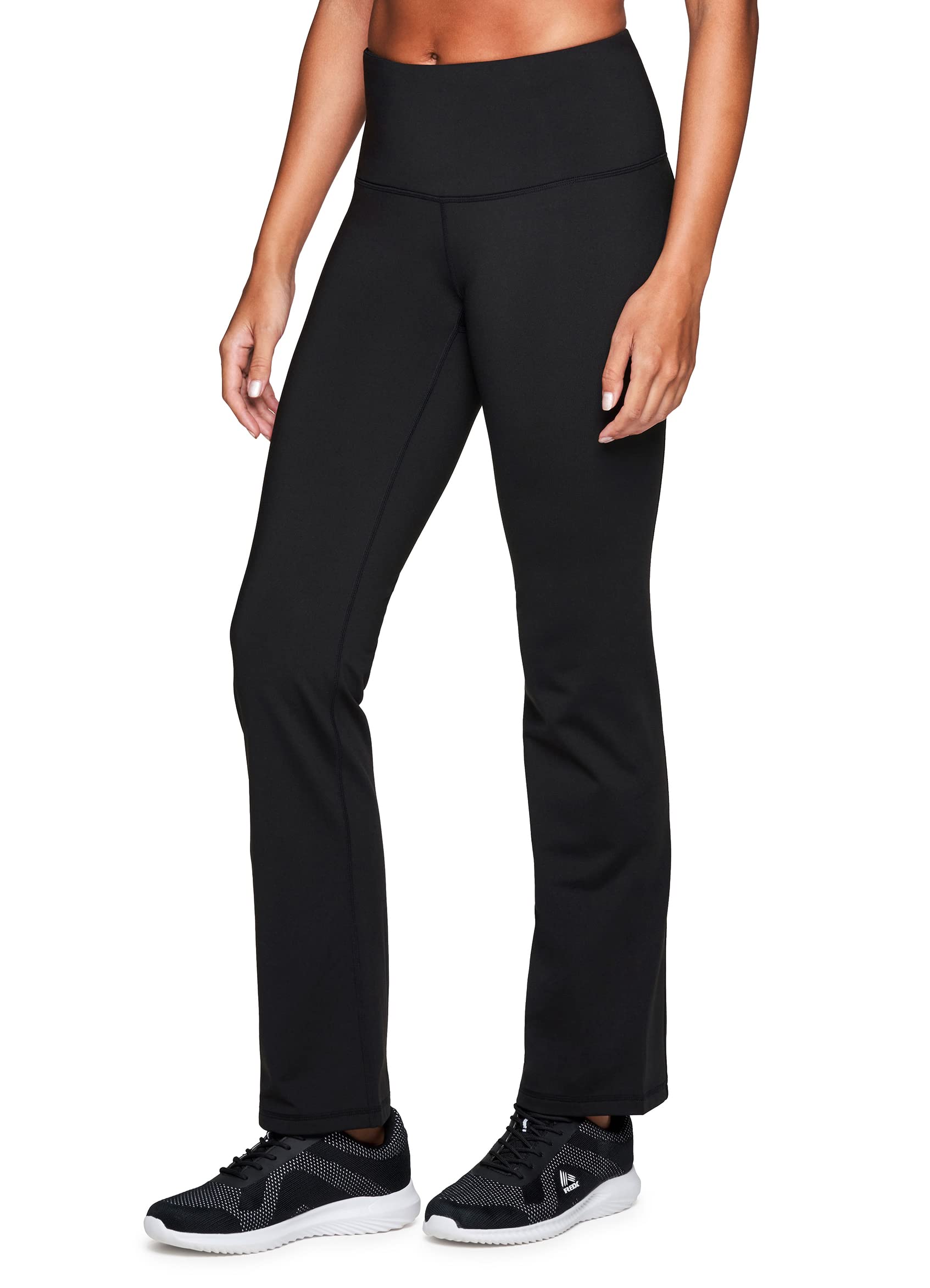 RBX Active Women's Fleece Lined Flared Athletic Boot Cut Yoga Pants with Pocket Black L