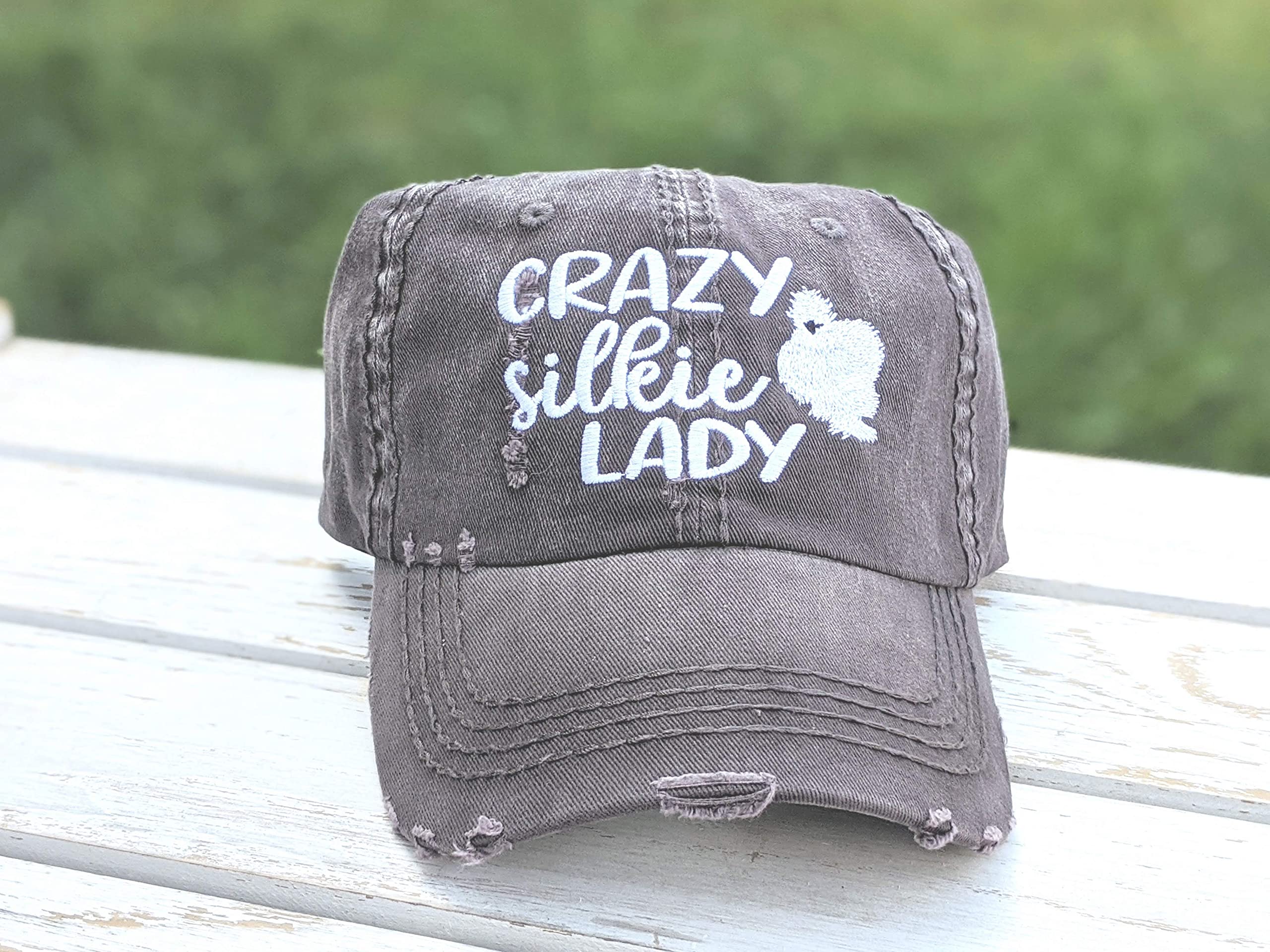 Women's Crazy Silkie Chicken Lady Hat, Baseball or High Ponytail Cap, Handmade Embroidered Silkie Chicken Farm Owner Gift for Her Wife Girlfriend Mom Friend Sister, Funny Pun