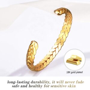 Lolalet Wide Open Cuff Bracelet, for Women, 18K Gold Plated Wheat Style Couples Love Bracelets, Weave Braided Twisted Open Cuff Bangle Jewelry –Gold