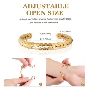 Lolalet Wide Open Cuff Bracelet, for Women, 18K Gold Plated Wheat Style Couples Love Bracelets, Weave Braided Twisted Open Cuff Bangle Jewelry –Gold