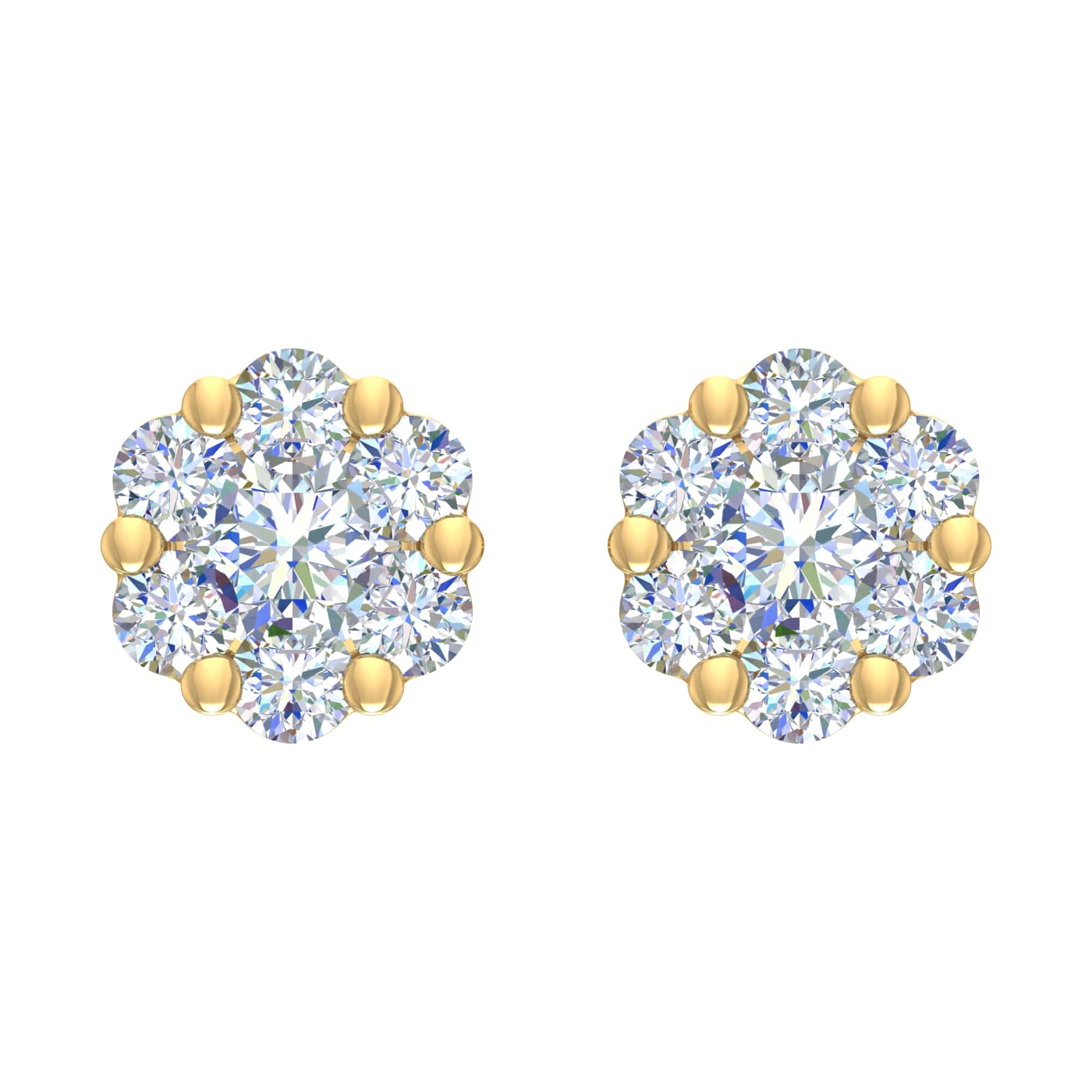 1/2 Carat Cluster Diamond Stud Earrings in 10K Yellow Gold