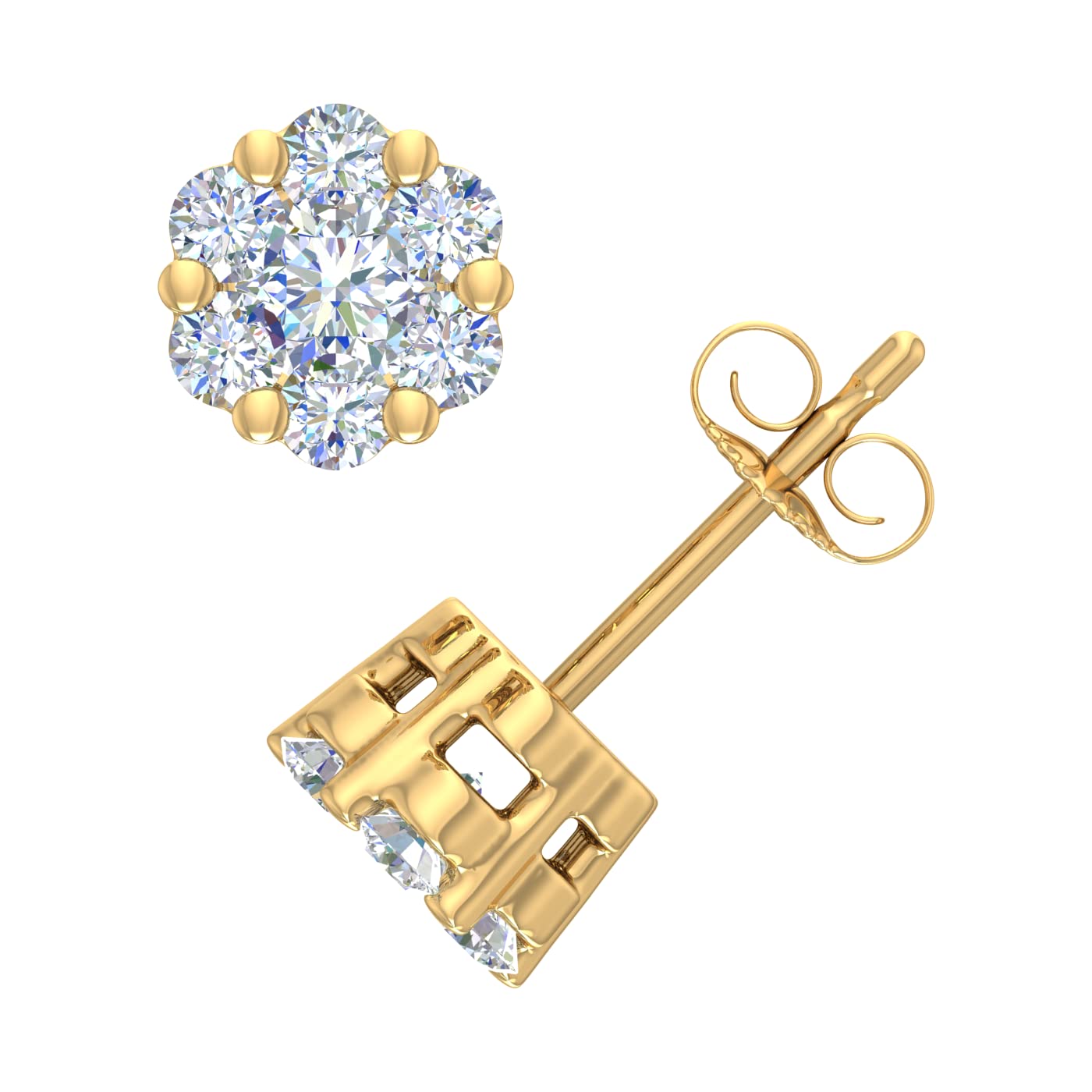 1/2 Carat Cluster Diamond Stud Earrings in 10K Yellow Gold