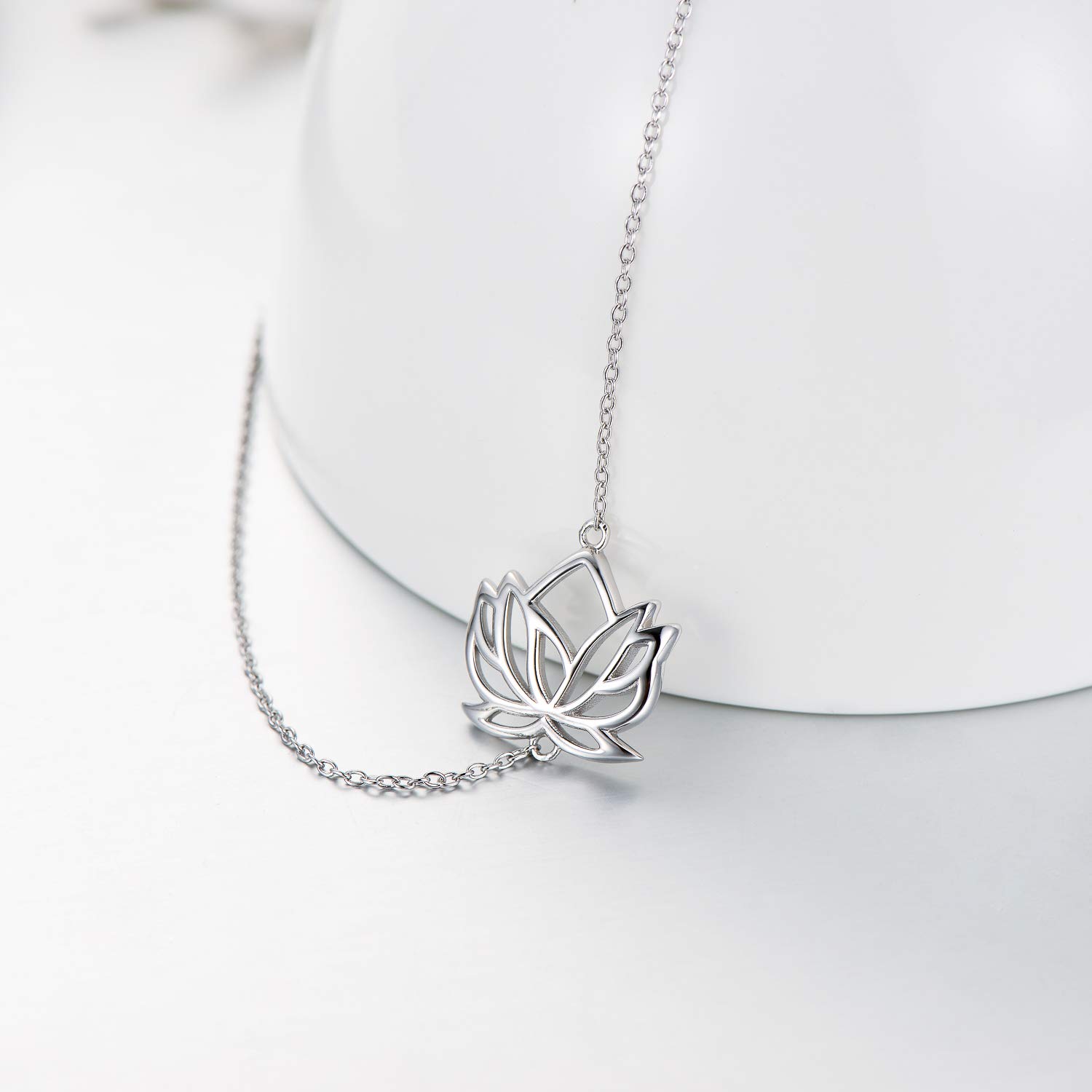 SOULMEET Sterling Silver Sideways Lotus Necklace for Mom Daughter with Inspirational Quote on Gift Card, Dainty Inspirational Gifts for Women