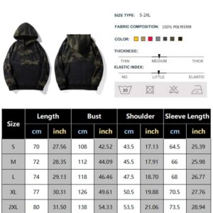 DUOFIER Men's Workout Contrast Raglan Sleeve Shirt Hooded Sweatshirt, Camo Black-S