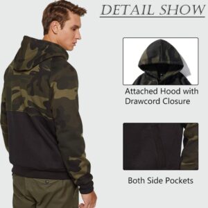 DUOFIER Men's Workout Contrast Raglan Sleeve Shirt Hooded Sweatshirt, Camo Black-S