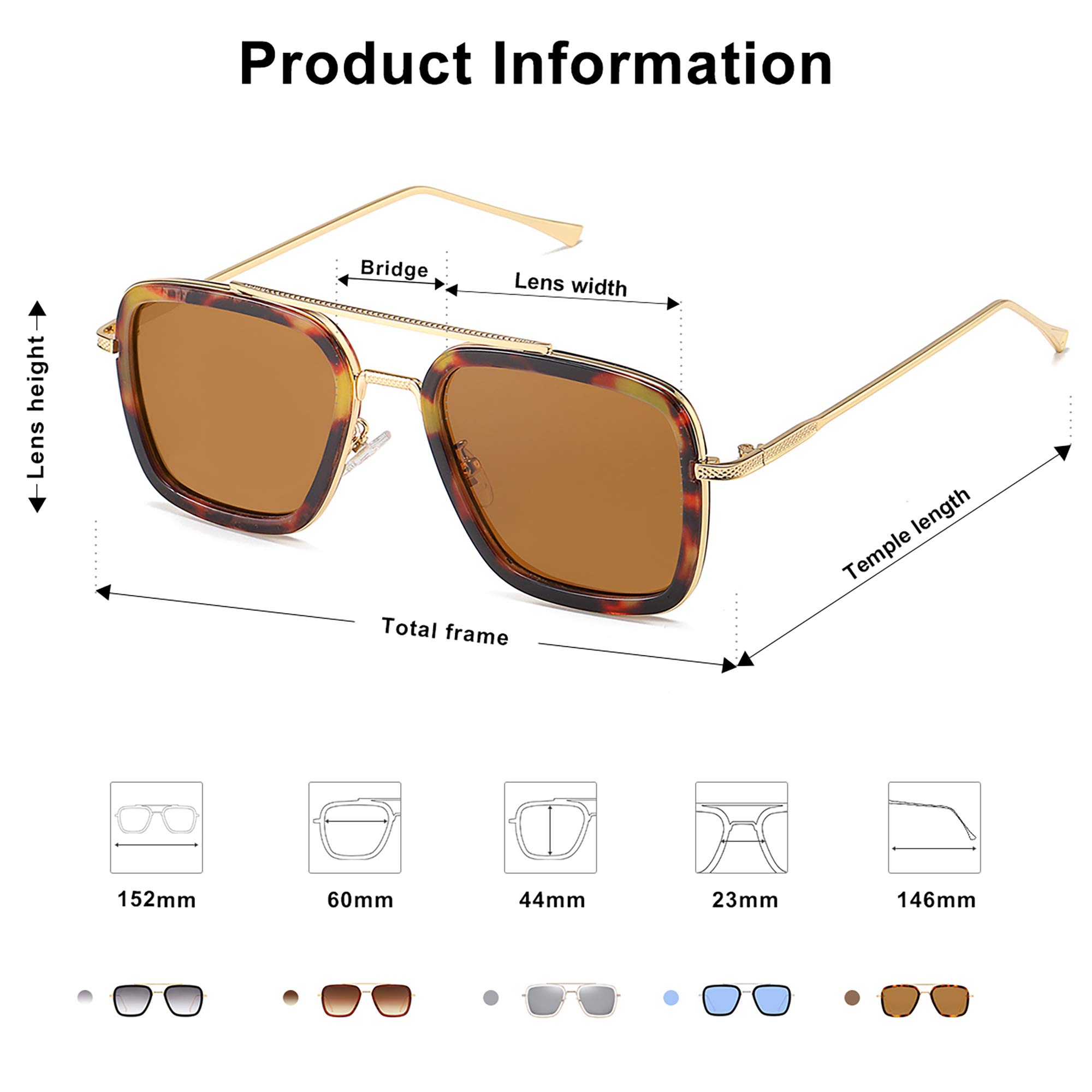 SOJOS Retro Square Polarized Sunglasses for Men Women Goggle Classic Alloy Frame HERO SJ1126 with Gold Frame/Tortoise Rim/Brown Lens