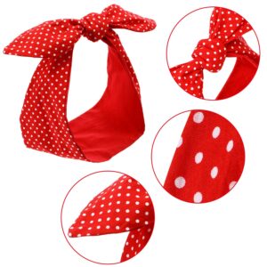 Costume Headband White Polka Dot Bandana Headband Wire Headband Halloween Dress up Retro Hairband Headwrap Hair Accessories for Women and Girls(Red,Small Dots)