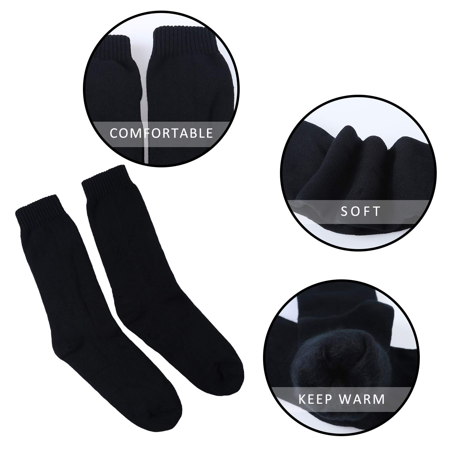 Thermal Socks for Men, Winter Warm Socks Mens for Cold Weather Extreme Temperatures,A-black (6 Pairs)