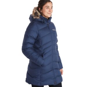 marmot women's montreal mid-thigh length down puffer coat, arctic navy, small