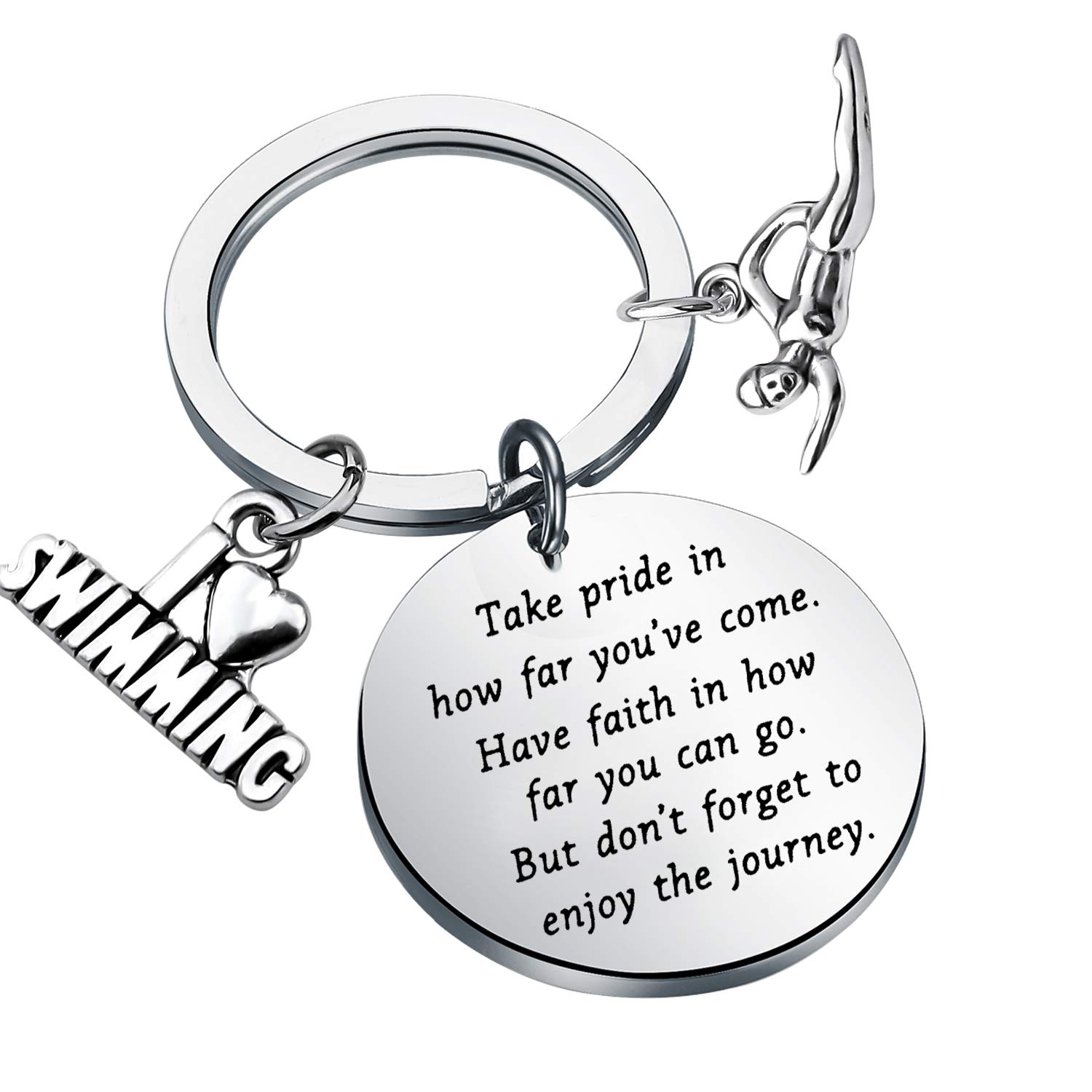 Swim Keychain I Love Swimming Lover Gift Take Pride in How Far You Have Come Swim Team Inspirational Gift Swimming Jewelry for Swimmers (silver)