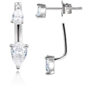 Double Pear Shaped Cubic Zirconia Ear Jacket Earrings in Sterling Silver CZ Front Back Earrings