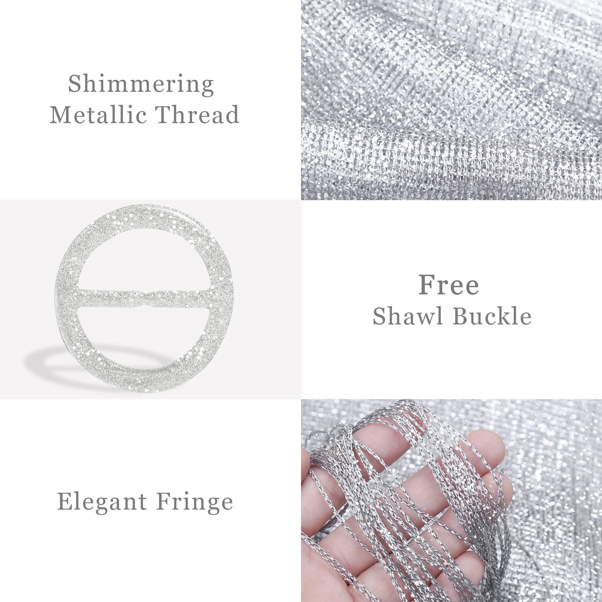 vimate Silver Shawl for Women, Glittering Metallic Shawl Scarf and Wraps for Evening Patry Dresses (Silver)