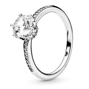 pandora clear sparkling crown solitaire ring - promise ring for women - sparkling jewelry for women - sterling silver with clear cubic zirconia - size 7