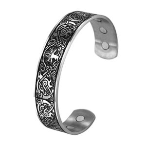 cooltime ancient nordic tree of life odin's raven magnetic bracelet cuff (silver black)