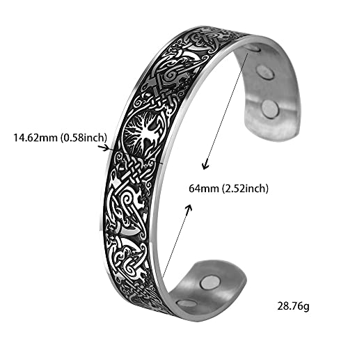 cooltime Ancient Nordic Tree of Life Odin's Raven Magnetic Bracelet Cuff (silver black)