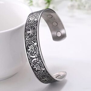 cooltime Ancient Nordic Tree of Life Odin's Raven Magnetic Bracelet Cuff (silver black)