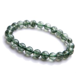 natural green rutilated quartz gemstone rare round beads women bracelet 8mm aaaa