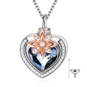 aoboco 925 sterling silver heart with flower urn necklace for ashes engraved forever in my heart cremation keepsake necklace with austrian crystals memorial jewelry gift for women