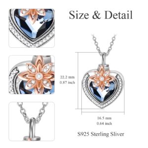 AOBOCO 925 Sterling Silver Heart with Flower Urn Necklace for Ashes Engraved Forever in My Heart Cremation Keepsake Necklace with Austrian Crystals Memorial Jewelry Gift for Women