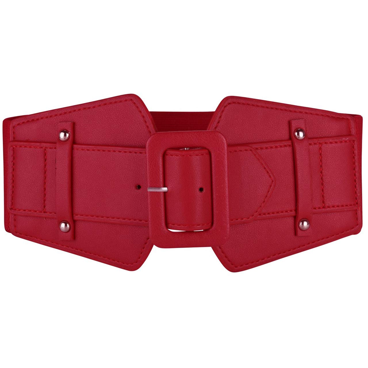 Ayliss Women Wide Elastic Waist Belt Vintage PU Leather Corset Cinch Belt (Red)