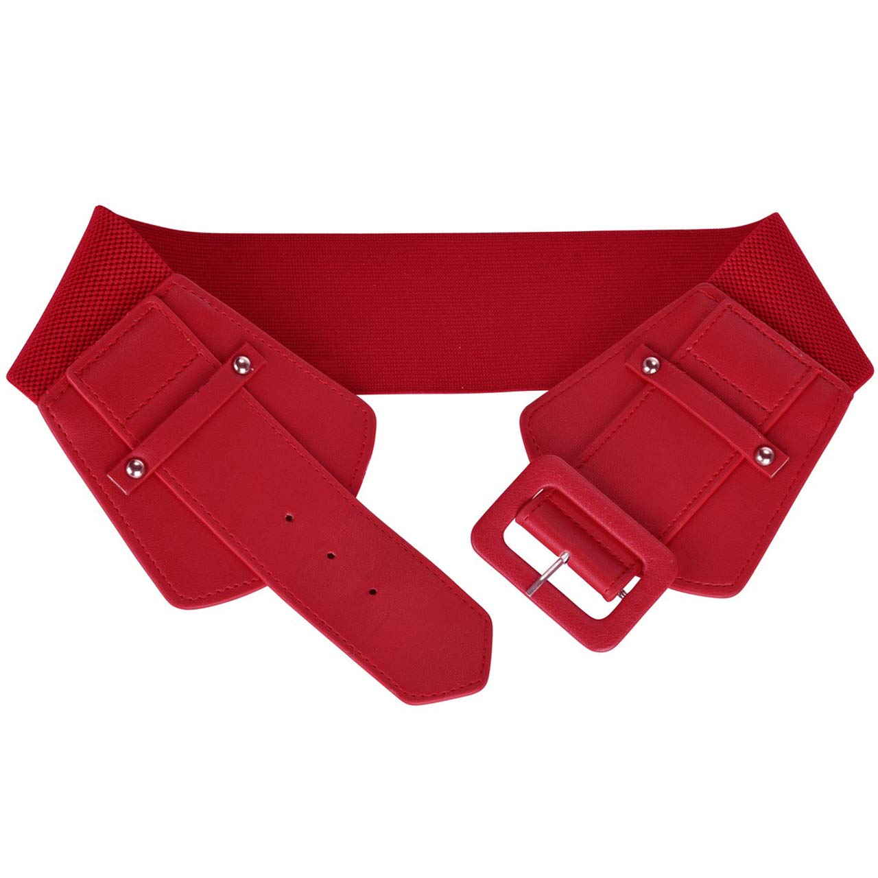 Ayliss Women Wide Elastic Waist Belt Vintage PU Leather Corset Cinch Belt (Red)