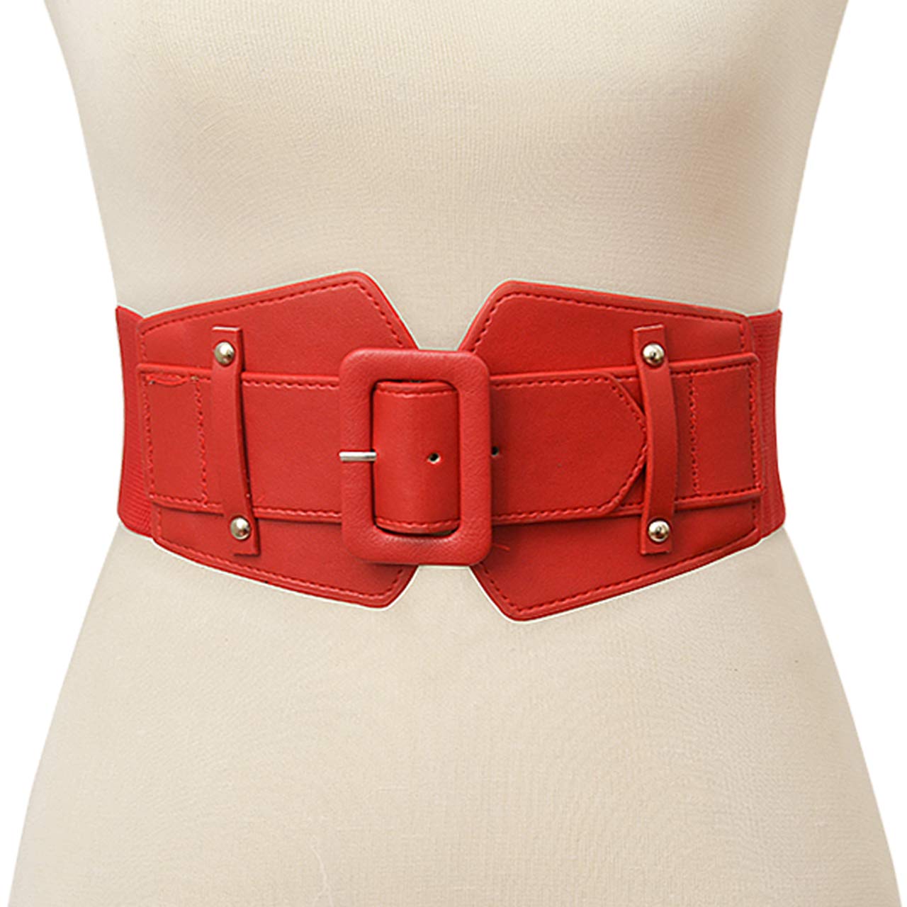 Ayliss Women Wide Elastic Waist Belt Vintage PU Leather Corset Cinch Belt (Red)