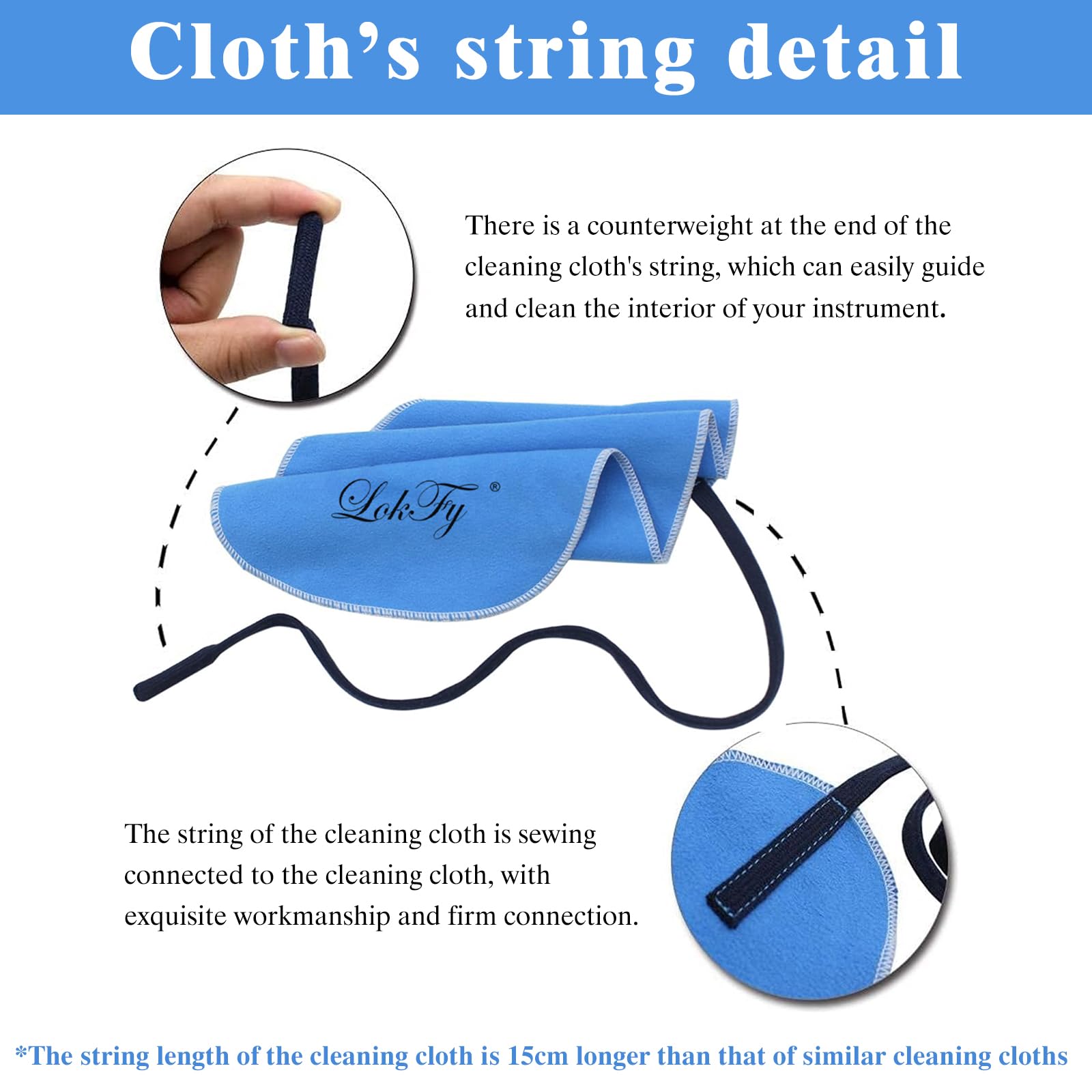 Cleaning Cloth for Inside Tube Suitable for Clarinet Piccolo Flute Sax Saxophone (Blue)