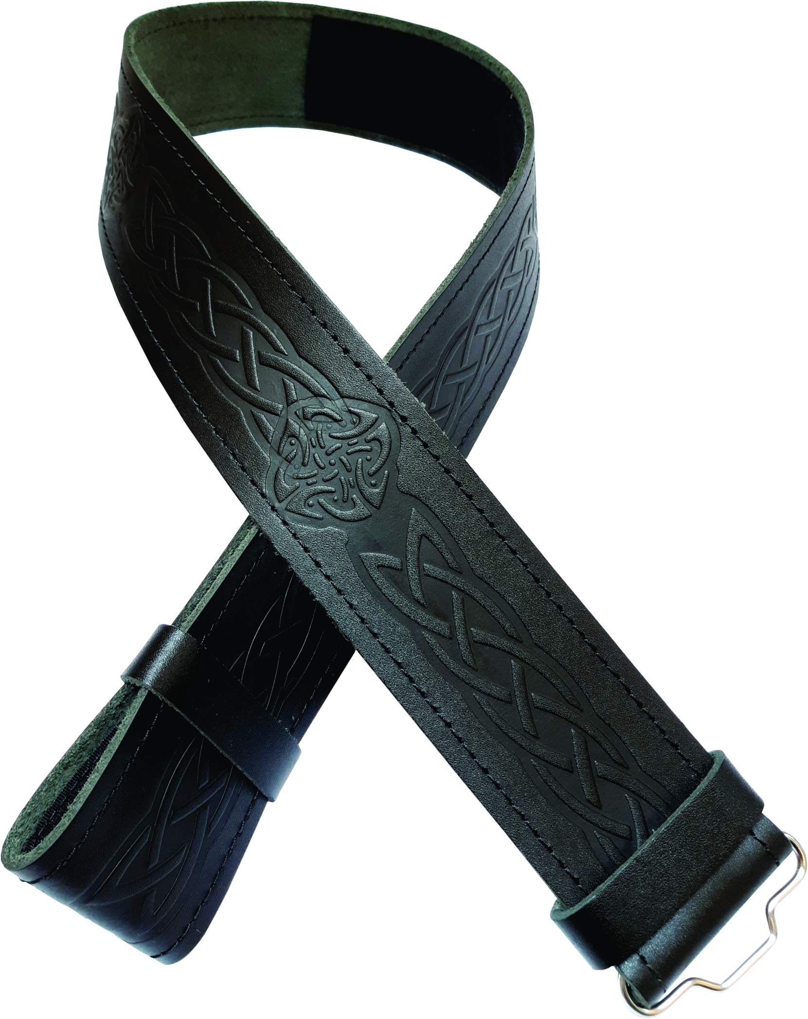 Ever Bright Mens Kilt Belt Celtic Knot Embossed Black Leather Kilt Belt (Celtic Knot Embossed Black, L 40" to 46")