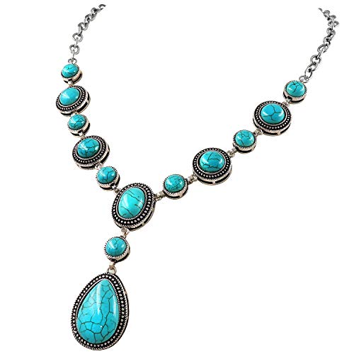 Suyi Long Pendant Turquoise Y Necklace for Women Bohemian Handmade Beaded Necklace jewelry Drop-shaped Turquoise1